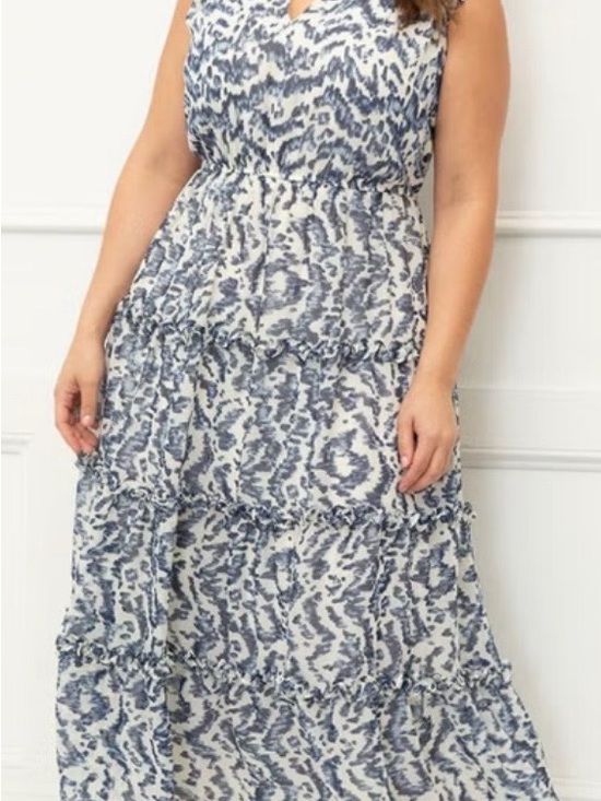 Eloquii Dresses & Skirts - ELOQUII Elements Sleeveless Ruffle Trimmed ANIMAL IKAT BLUE Size 18